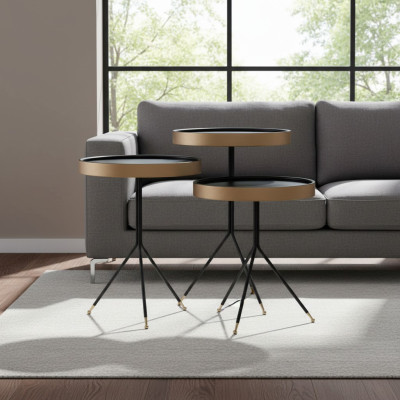 Beistelltisch 3x rund Dekotisch Lampentisch Sofatisch Tisch Holz schwarz