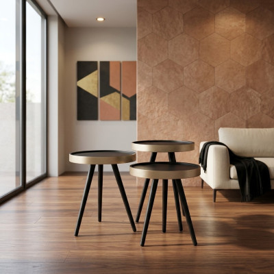 Beistelltisch stilvoll Sofatisch Couchtisch Rund Holz neu schwarz