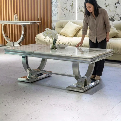 Moderner Grauer Couchtisch Edelstahltisch Wohnzimmer Tische Luxus Design