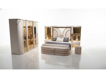 Schlafzimmer Set Bett 2x Nachttische Hocker Luxus neu 5tlg Design Holz