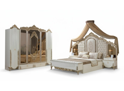 Schlafzimmer Set Bett 2x Nachttische Hocker Luxus neu 5tlg Design Holz
