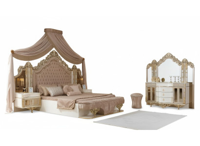 Schlafzimmer Set Bett 2x Nachttische Schminktisch mit-Spiegel Luxus neu
