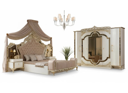 Schlafzimmer Set Bett 2x Nachttische Design Luxus neu 5tlg weiß