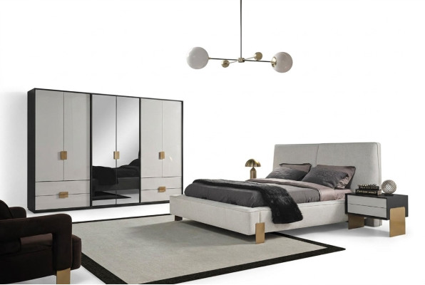 Schlafzimmer Set Bett 2x Nachttische Kleiderschrank Luxus neu 4tlg.Holz 