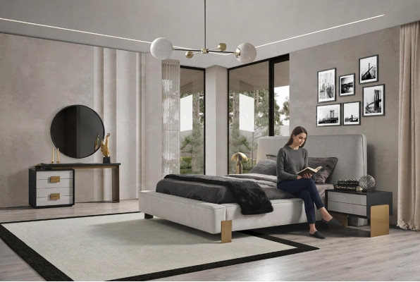 Schlafzimmer Set Bett 2x Nachttische Schminktisch Luxus neu 5tlg