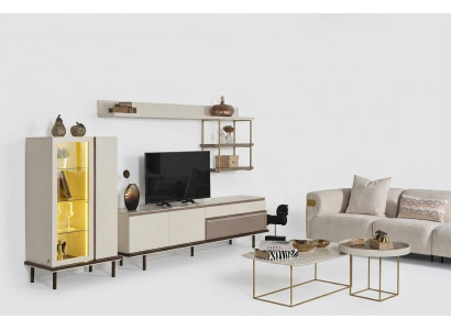 Weißes Wohnzimmer Set Designer TV-Ständer Luxus LED Vitrine Holz Regal