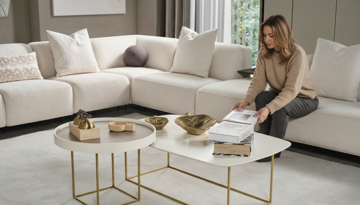 Wohnzimmer Couchtisch Set Designer Rundtisch Halbrunder Edelstahltisch