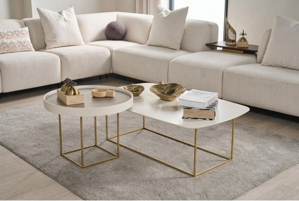 Wohnzimmer Couchtisch Set Designer Rundtisch Halbrunder Edelstahltisch