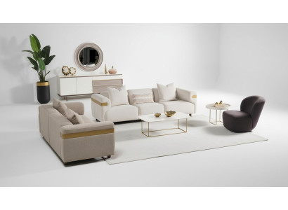 Moderne Beige Sofagarnitur 4+3 Sitzer + Sessel Wohnzimmer Luxus Set 3tlg