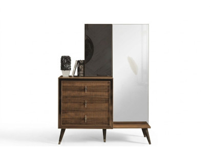 Braune Schlafzimmer Möbel Kommode mit Spiegel Luxus Holz Set 3-türig