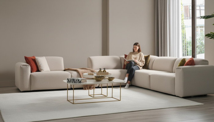 Beiges Wohnzimmer Sofa Designer Ecksofa L-Form Luxus Couch Polstermöbel