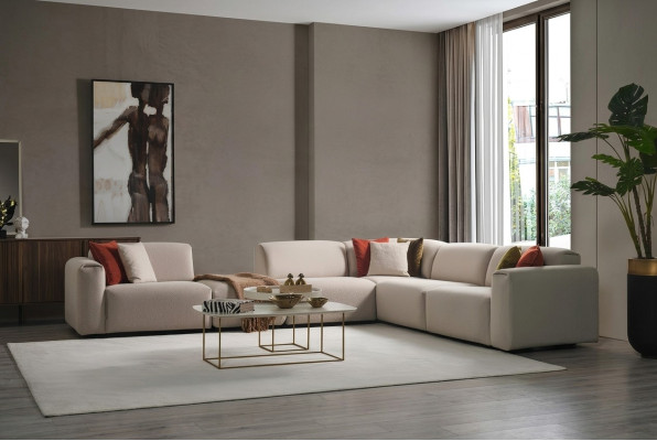Beiges Wohnzimmer Sofa Designer Ecksofa L-Form Luxus Couch Polstermöbel