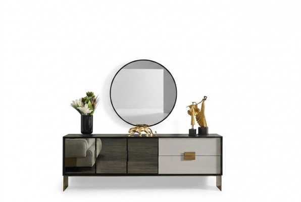 Schwarzes Wohnzimmer Set Designer Sideboard Luxus Spiegel 2tlg Set Neu