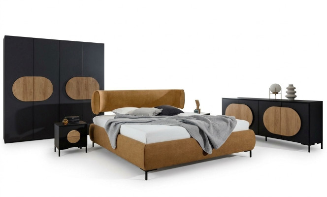 Schwarz-Braune Schlafzimmer Möbel Designer Bett Kleiderschrank Kommode