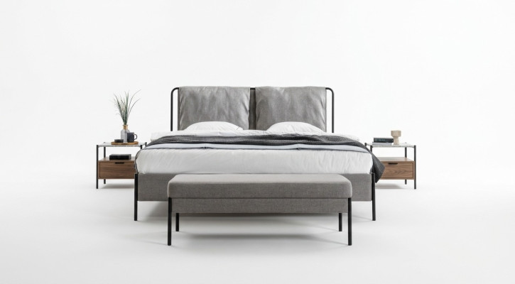 Exklusives Schlafzimmer Doppelbett Metallgestell Moderne Bank Luxus Möbel