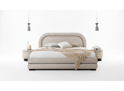 Schlafzimmer Garnitur Designer Beiges Doppelbett 2x Textil Nachttische
