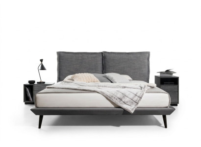 Stilvolles Schlafzimmer Graues Bett 2x Nachttische Luxus Betten 3tlg