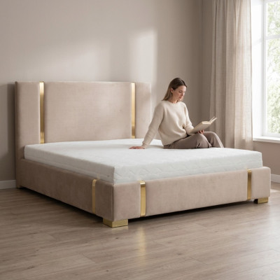 Beiges Edelstahlbett Schlafzimmer Betten Modernes Polsterbett Möbel Neu