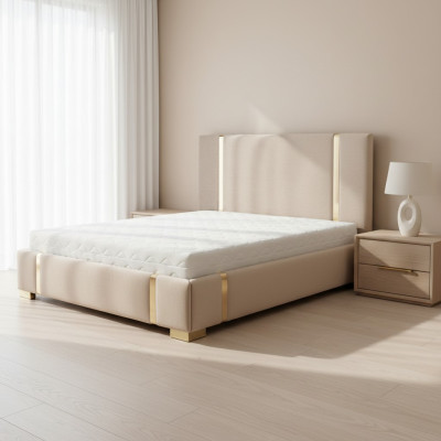Beiges Edelstahlbett Schlafzimmer Betten Modernes Polsterbett Möbel Neu