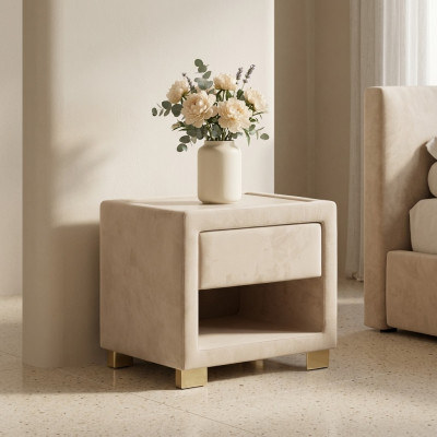 Beiger Quadratischer Nachttisch Designer Holzgestell Moderne Möbel Neu