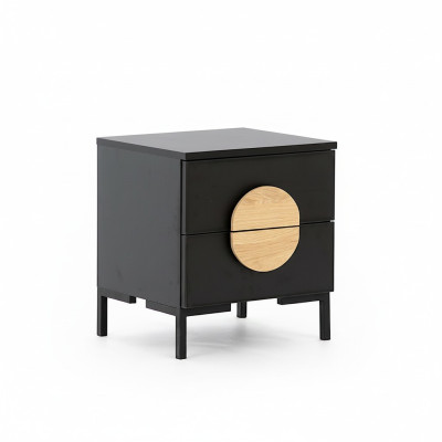 Schwarze Nachtkommode Designer Nachttisch mit 2 Schubladen Holz Möbel