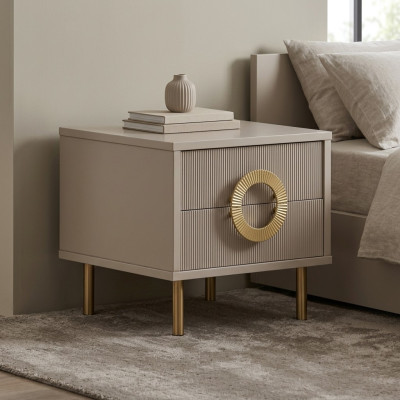 Designer Beiger Nachttisch Mit 2 Schubladen Schlafzimmer Bettkonsole