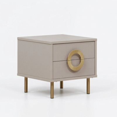 Designer Beiger Nachttisch Mit 2 Schubladen Schlafzimmer Bettkonsole