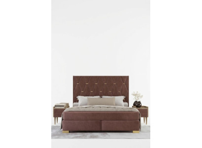 Großes Braunes Edelstahlbett Designer Doppelbetten Textilbetten 3tlg Set