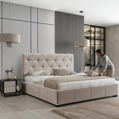 Luxuriöses Polsterbett Hohes Kopfteil Schlafzimmer Einrichtung