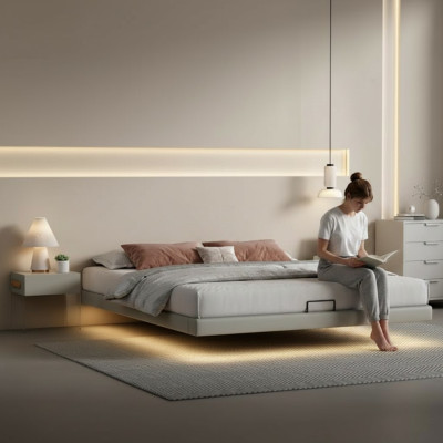 Graues Schlafzimmer Wandbett Designer Betten Luxus Holz Doppelbetten