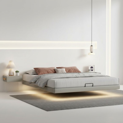 Graues Schlafzimmer Wandbett Designer Betten Luxus Holz Doppelbetten