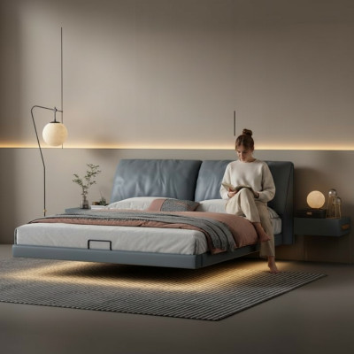 Graues Schlafzimmer Designer Betten Holzgestell Moderne Luxus Möbel