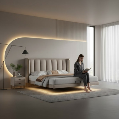 Weißes Schlafzimmer Doppelbett Designer Luxus Möbel Holzgestell Betten