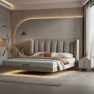 Weißes Schlafzimmer Doppelbett Designer Luxus Möbel Holzgestell Betten