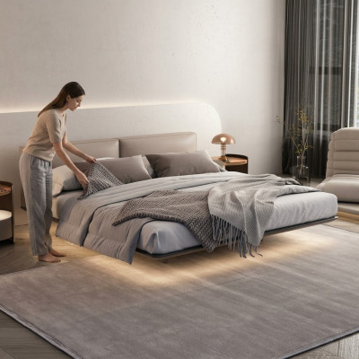Hellgraues Schlafzimmer Bett Doppelbetten Luxuriöse Betten Holzgestell