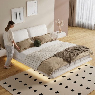 Weißes Schlafzimmer Bett Designer Textilbetten Luxus Holz Doppelbetten