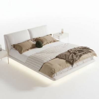 Weißes Schlafzimmer Bett Designer Textilbetten Luxus Holz Doppelbetten
