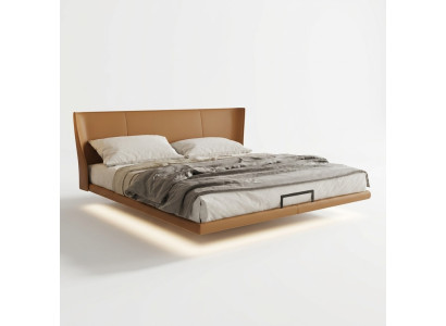 Braunes Wandbett Designer Schlafzimmer Möbel Holzgestell Kunstlederbett