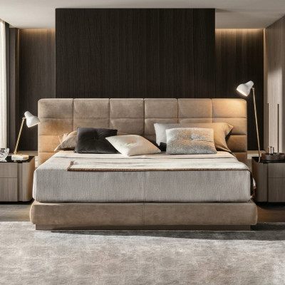 Beiges Doppelbett Schlafzimmer Möbel Moderne Betten Luxus Holzgestell