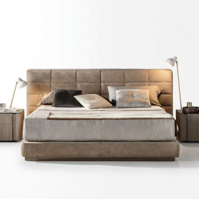 Beiges Doppelbett Schlafzimmer Möbel Moderne Betten Luxus Holzgestell