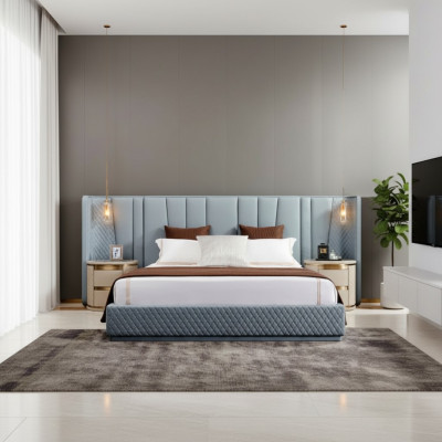 Großes Schlafzimmer Doppelbett Designer Betten Holzgestell Polsterbett