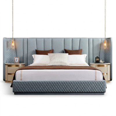 Großes Schlafzimmer Doppelbett Designer Betten Holzgestell Polsterbett