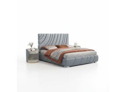 Graues Kunstleder Doppelbett Modernes Edelstahlbett Luxus Holzgestell