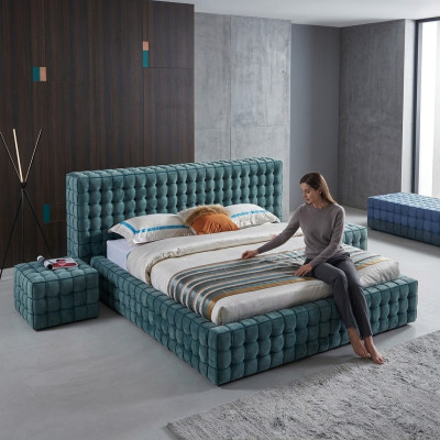 Luxuriöses Türkis Schlafzimmer Bett Designer Doppelbett Holzgestell Neu