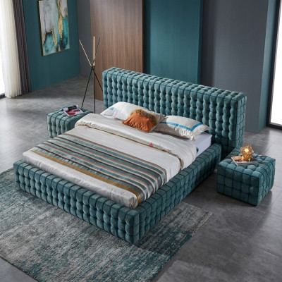 Luxuriöses Türkis Schlafzimmer Bett Designer Doppelbett Holzgestell Neu
