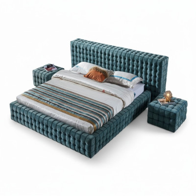 Luxuriöses Türkis Schlafzimmer Bett Designer Doppelbett Holzgestell Neu