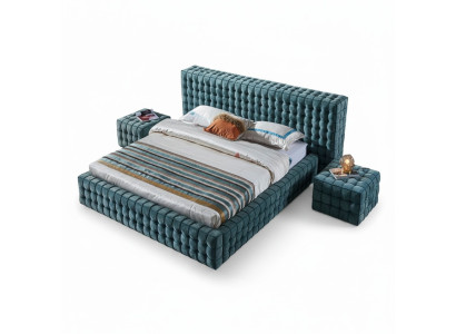 Luxuriöses Türkis Schlafzimmer Bett Designer Doppelbett Holzgestell Neu