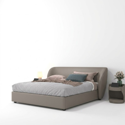 Graues Designer Schlafzimmer Doppelbett Textilbetten Holz Lederbetten