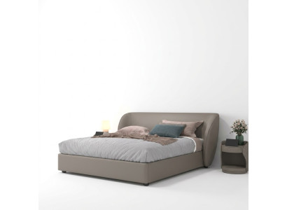 Graues Designer Schlafzimmer Doppelbett Textilbetten Holz Lederbetten