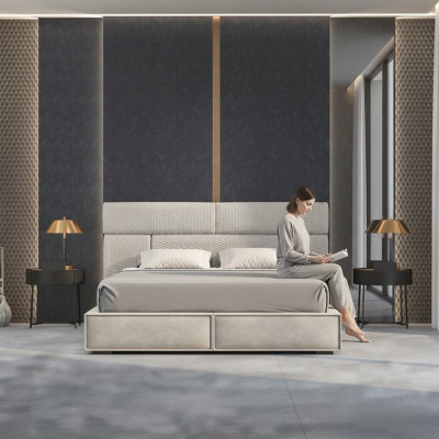 Graues Doppelbett Design Betten Schlafzimmer Möbel Lederbett Holzgestell